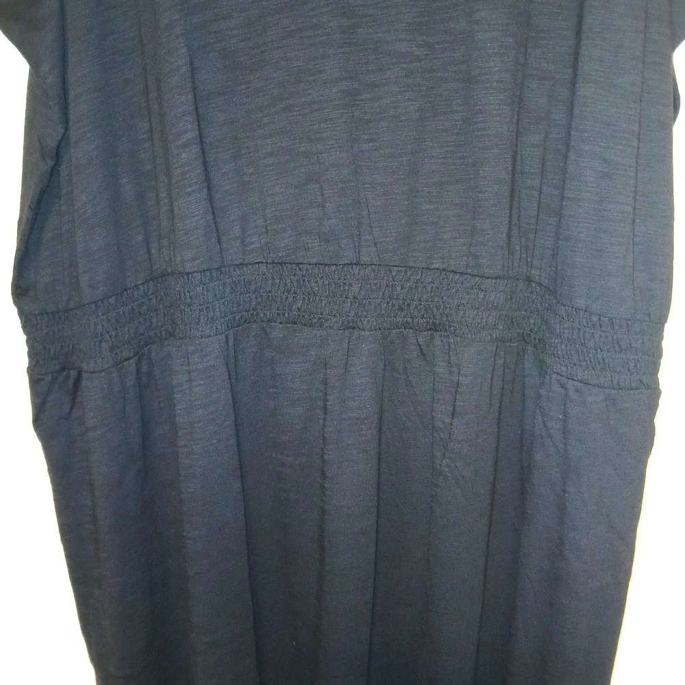 Belle Kim Gravel Women Slub Knit Smocked Waist Dress 5X Petite Black Minimalist